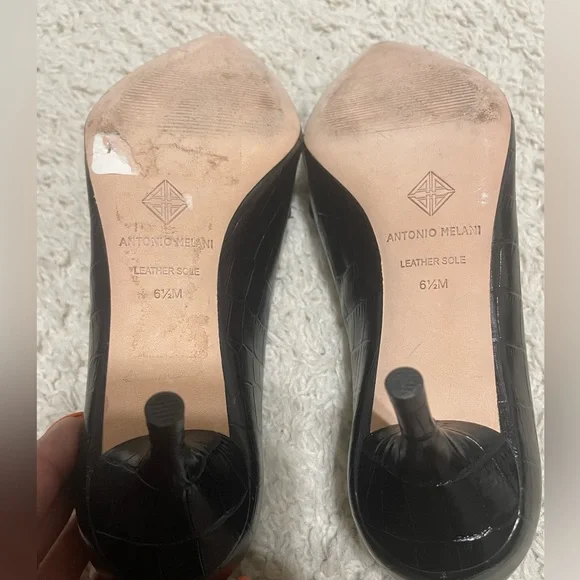 Antonio Melani Leedia Heels Pumps 6.5 Shoes Croc Embossed Leather Classic Black - Picture 7 of 7